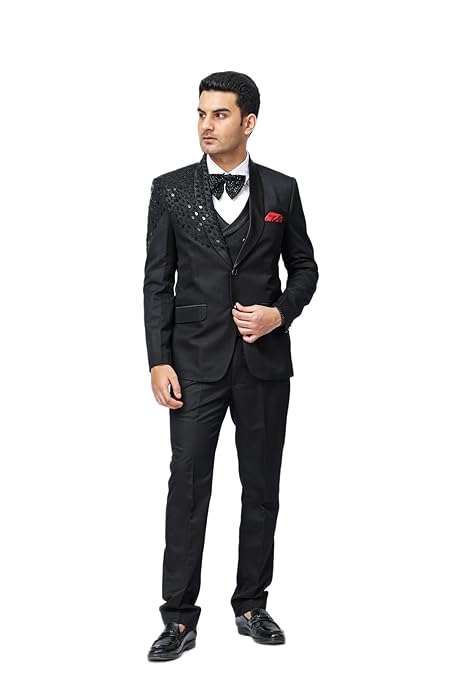 Black Designer Tuxedo with Embroidery