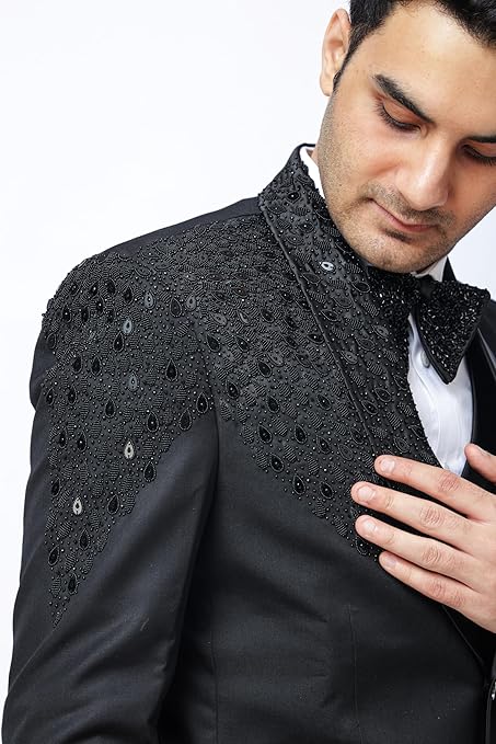 Black Designer Tuxedo with Embroidery